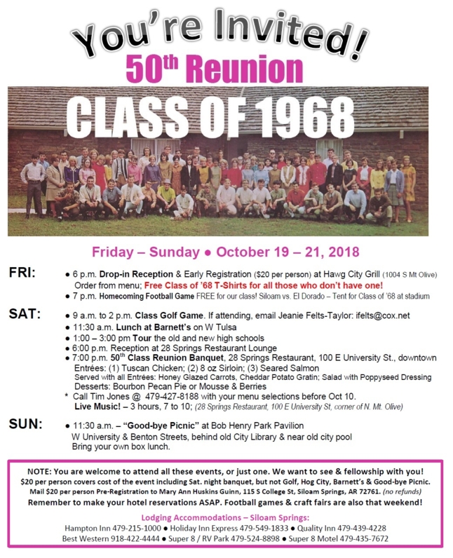 Announcements for high school reunions